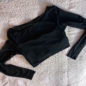 Black Sheer Long-Sleeve Lace Accent Top - Women Intimates